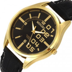 Luxury Brand Gold Dial Black Leather Strap Watch Men Business Wristwatch - Factory Watches Store