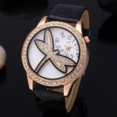 3 colors Women Fashion Rhinestone Watch Leather Quartz Watch Female Clock - Factory Watches Store