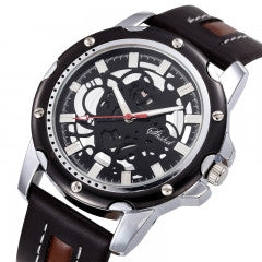 Fashion Watches Men Top Brand Luxury Hollow Clock 2016 New Leather Strap Clock Quartz-Watch Relogio - Factory Watches Store