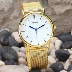 Fashion geneva top brand stainless steel gold watch women luxury simple quartz-watch Blue hand Wrist - Factory Watches Store