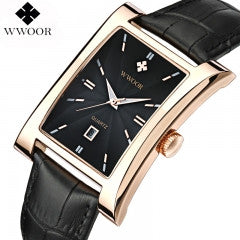 WWOOR Suqare Watches Top Brand Luxury Men's Watch Business Dress Wristwatch 2016 Genuine Leather Swi - Factory Watches Store