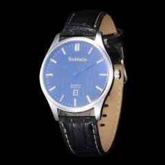 3 Color Fashion Blue Dial with Auto Date Quartz Watch Luxury Brand Leather Strap Wristwatch Male Clock - Factory Watches Store