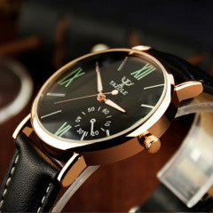 YAZOLE Luxury Luminous Pointer Men-Watch Leather Wristwatches Gold Dial Roma Military Sports Watches - Factory Watches Store
