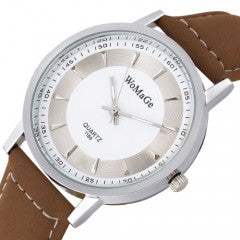 2 Color Simple Style Fashion White Dial with Brown Leather Strap Watches Men Sports Clock - Factory Watches Store