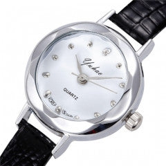 3 Colors Elegant Korea Desigh with Rhinestone Leather Watch for Women Ladies - Factory Watches Store