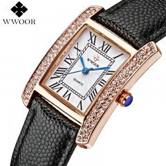 WWOOR 2016 Luxury Brand Watches Women Diamond Dress Quartz-Watch Genuine Leather Scale Female Sports - Factory Watches Store