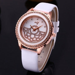 2 colors Women Luxury Rhinestone Watch Leather Quartz Watch Female Clock - Factory Watches Store