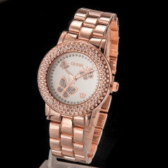 Luxury Butterfly Dial with Rhinestone Rose Gold Watch for Women Lady - Factory Watches Store