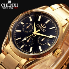 CHENXI Golden Watches For Men Rhinestone Fashion Quartz-Watch Male Clock Gold Stainless Steel Men's - Factory Watches Store
