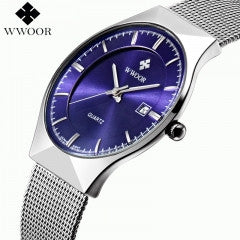 2016 Luxury Brand WWOOR Men's Watches Stainless Steel Band Display Quartz Men Wrist watch Ultra Thin - Factory Watches Store