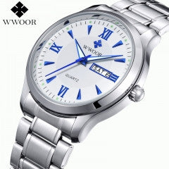 Top Men Watches Brand Luminous Hour Day Date Clock Male Silver Stainless Steel Luxury Quartz Watch M - Factory Watches Store