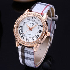 2 colors Fashion Women Rhinestone Watch Leather Quartz Watch Female Clock - Factory Watches Store